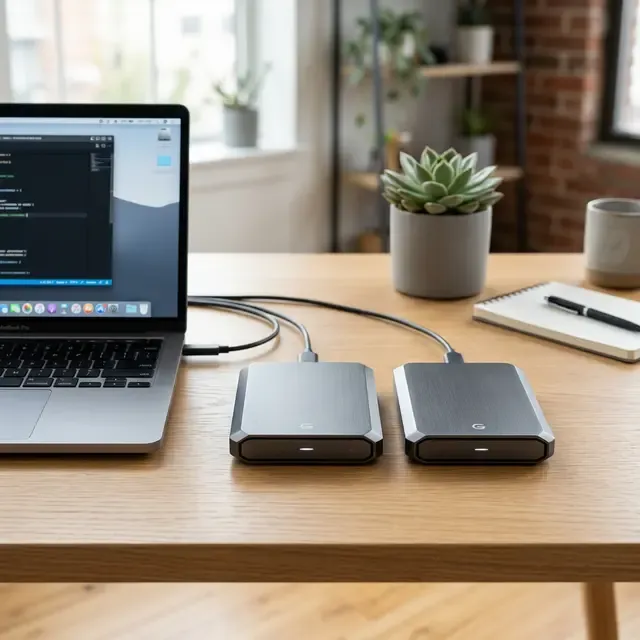 データのバックアップをイメージした外付けストレージの高品質な写真