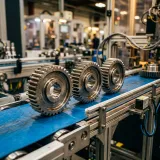 データ構造をひな型から実体化したインスタンスを象徴する、金型から製造されてラインに並ぶ同一の金属パーツの高品質な写真