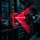 不正侵入を検知するシステムIDSを象徴する、網の目の異常を瞬時に発見する光る赤いセンサーの高品質写真