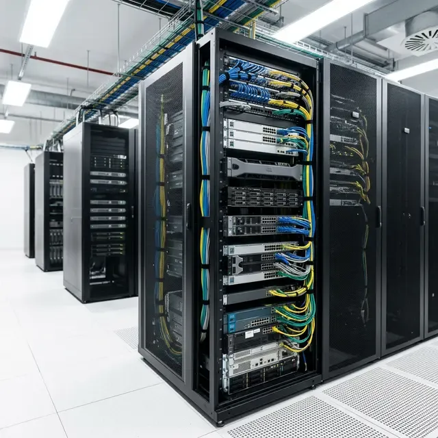 サーバーラックが並ぶデータセンターを表した高品質なイメージ写真