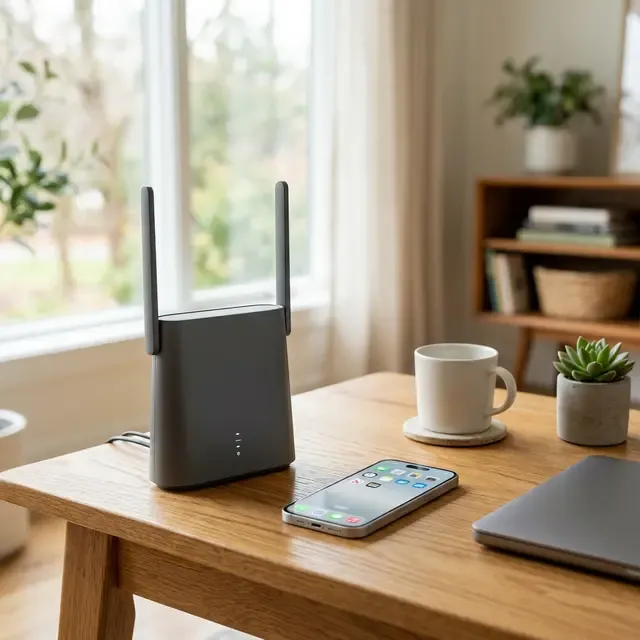 Wi-Fiルーターとスマートフォンの高品質な写真