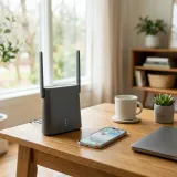 Wi-Fiルーターとスマートフォンの高品質な写真