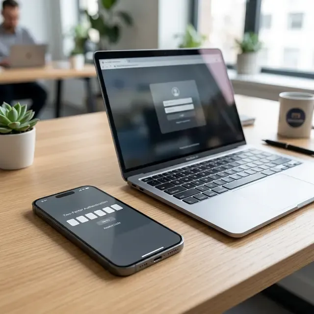 多要素認証をイメージしたスマートフォンとPCの高品質な写真