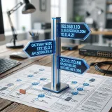 DNSをイメージした名前解決の仕組み図とサーバーの写真