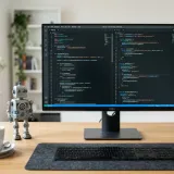 プログラミング作業中のPC画面を表した高品質な写真