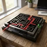 サイトから離れていく離脱率を表現する、迷路からの赤い離脱ルートの高品質な写真