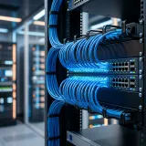 社内ネットワーク機器と配線をイメージした高品質な写真