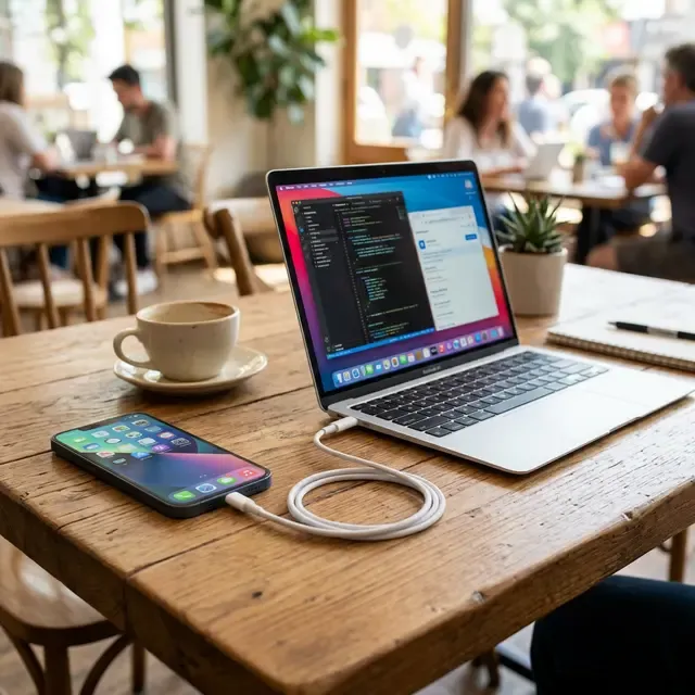スマートフォンとノートPCをテザリング接続した高品質な写真