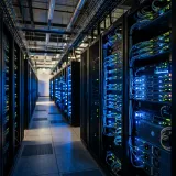バックエンドをイメージしたサーバーとデータ処理画面の写真