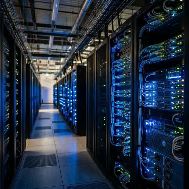 バックエンドをイメージしたサーバーとデータ処理画面の写真