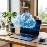 クラウドストレージをイメージしたノートPCとファイル管理画面の高品質な写真