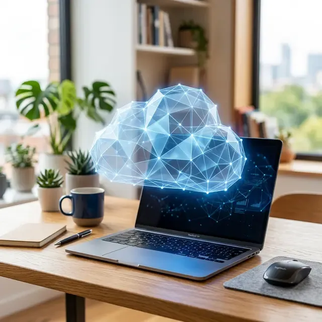 クラウドストレージをイメージしたノートPCとファイル管理画面の高品質な写真